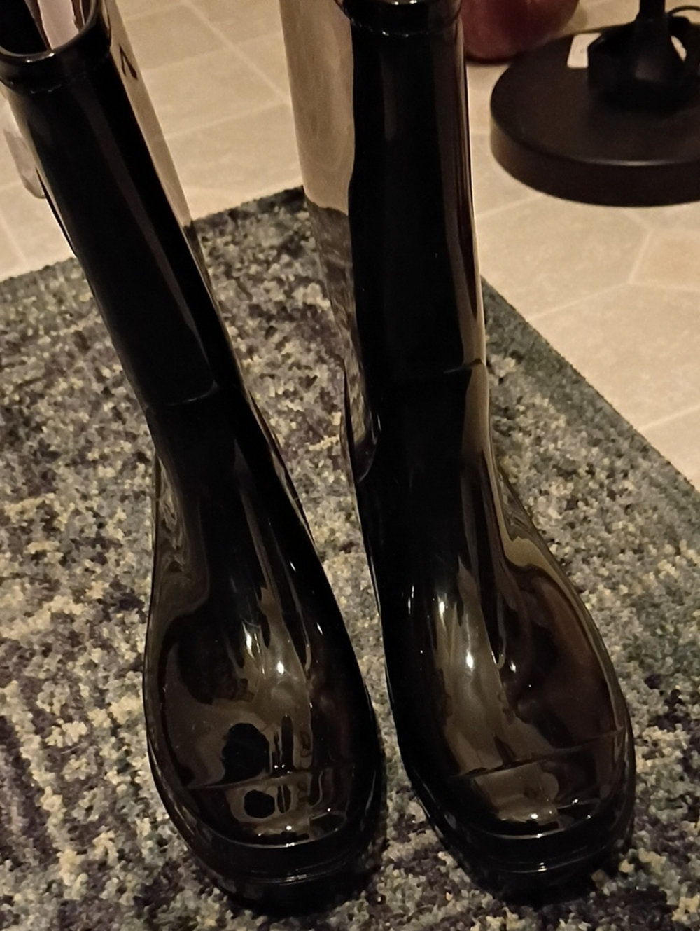 Classic Glossy Black Tall Rain Boots for Women Size 7